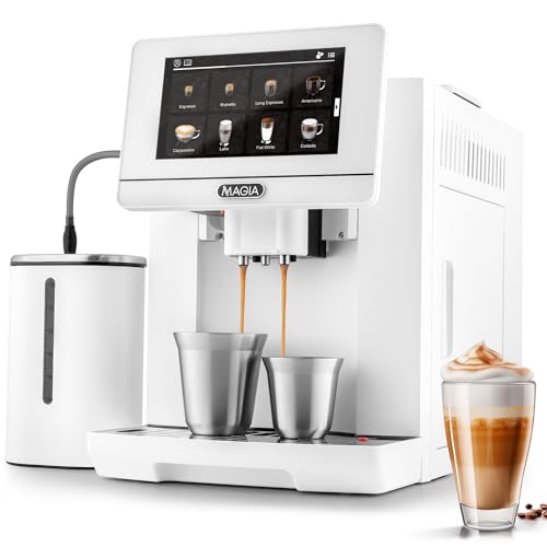 Zulay Magia Fully Automatic Espresso Machine With Grinder - 19 Customizable Coffee Options - Includes Insulated Milk Container & Deluxe Espresso Cups - Auto-Cleaning For Easy Maintenance - OG White