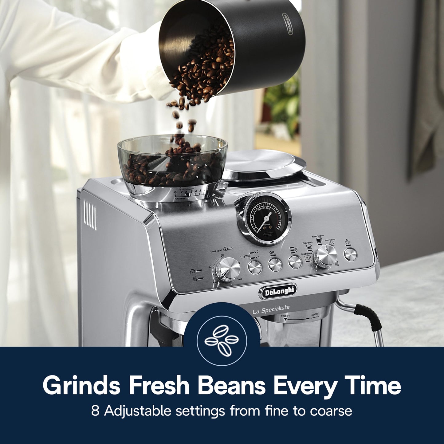 De'Longhi La Specialista Arte Evo Espresso Machine with Cold Brew, Manual Milk Frother, Barista Kit for Latte, Cappuccino, Built-in Grinder, EC9255M