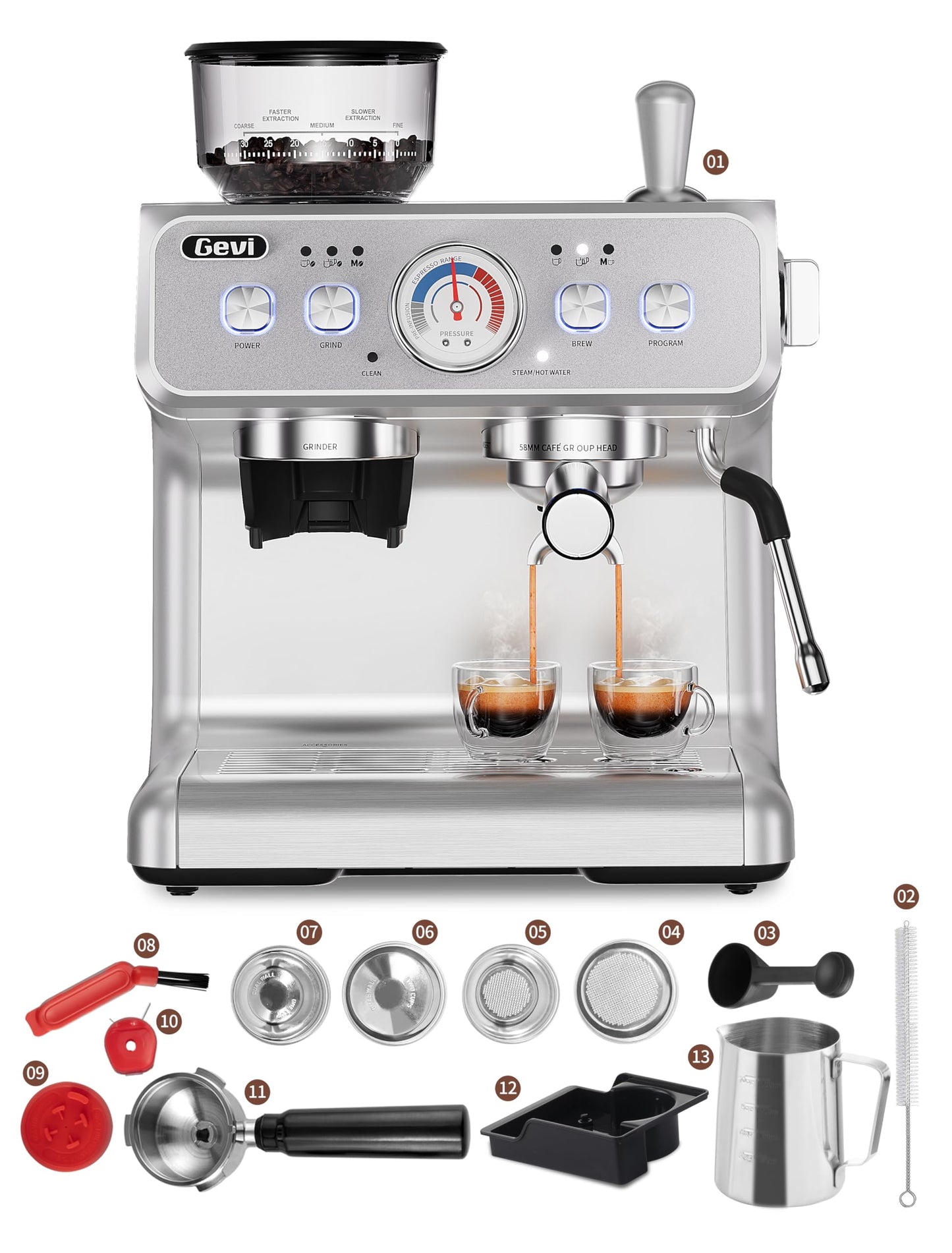 Gevi Espresso Machine 20 Bar With Grinder & Steam Wand – All in One Espresso Maker & Espresso Machine with Grinder for Home